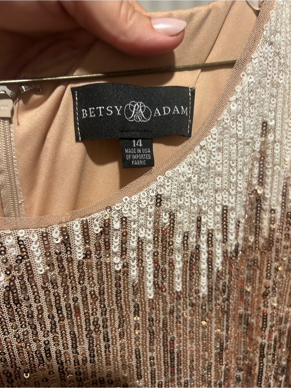 Betsy & Adam Rose Gold Sequin Shift Dress